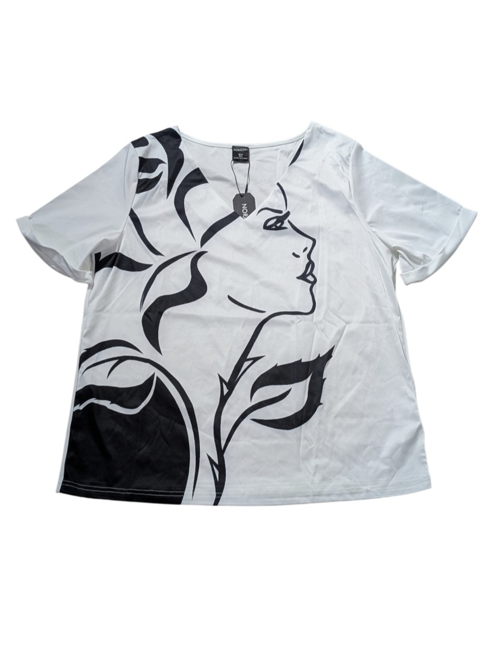 Monochrome Graphic V-Neck Women’s Top